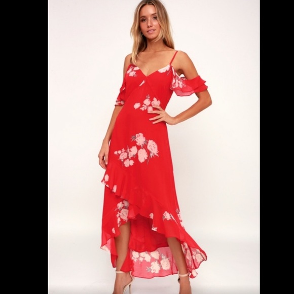 Lulus Dresses & Skirts - Lulus Love in Bloom Off-shoulder High Low Floral Dress